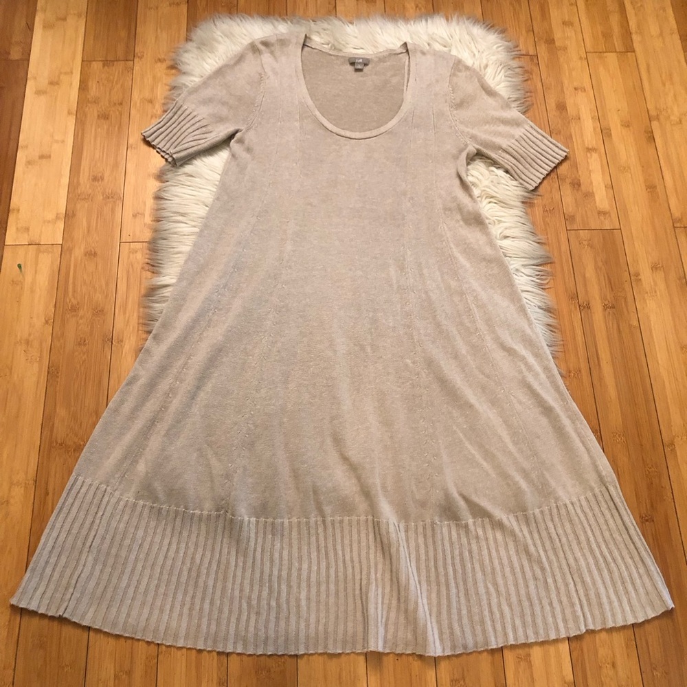 J.Jill Textured Minimalist Linen Modal Blend Relaxed Fit Beige Knit Mini Dress S